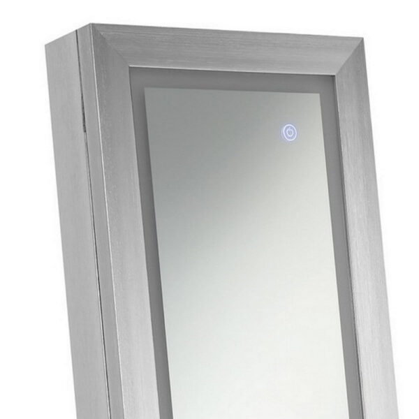 58 Inch Full Body Floor Cheval Mirror, Jewelry Storage, LED, Silver