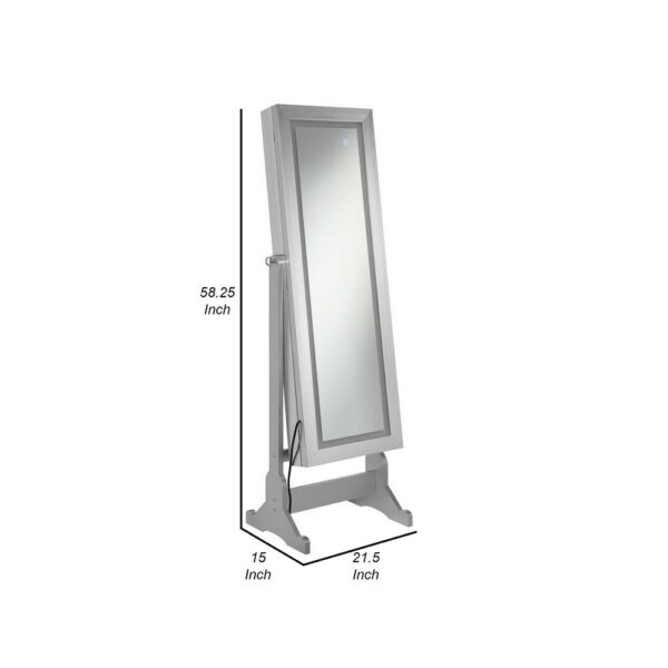 58 Inch Full Body Floor Cheval Mirror, Jewelry Storage, LED, Silver
