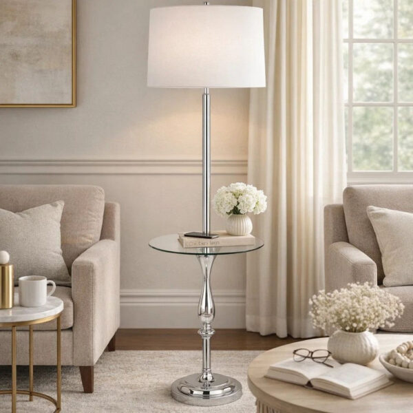 150220266991823b344b4.jpeg Ava 61 Inch Modern Floor Lamp, Glass Tray Table, 1 USB Port, Glossy, Chrome