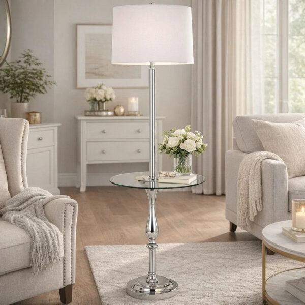 150220266991823ca6ee7.jpeg Ava 61 Inch Modern Floor Lamp, Glass Tray Table, 1 USB Port, Glossy, Chrome