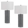 29 Inch Accent Table Lamp Set of 2, Tall Cylinder, Ball Finial Accent, Gray