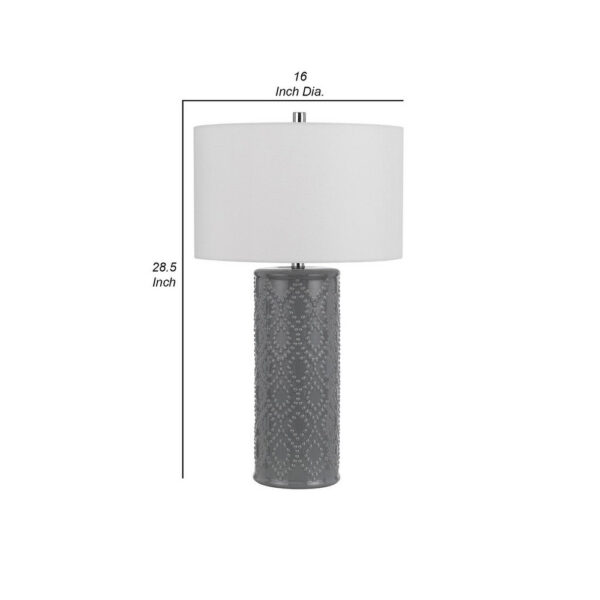 29 Inch Accent Table Lamp Set of 2, Tall Cylinder, Ball Finial Accent, Gray