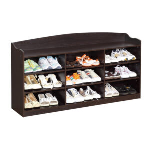 48 Inch Classic Wood Shoe Rack, 9 Cubbies, Elegant Wood Grains, Dark Brown