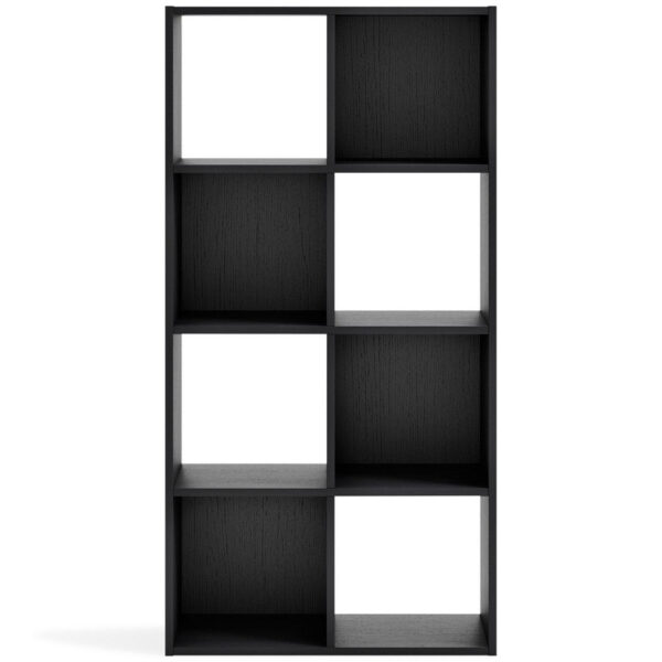 Zayla 48 Inch Tall Wood Bookcase Organizer, 8 Cube Compartments, Black