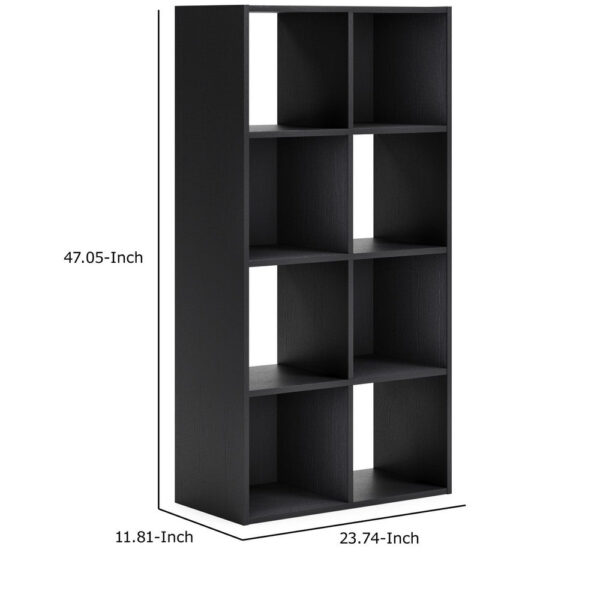 Zayla 48 Inch Tall Wood Bookcase Organizer, 8 Cube Compartments, Black