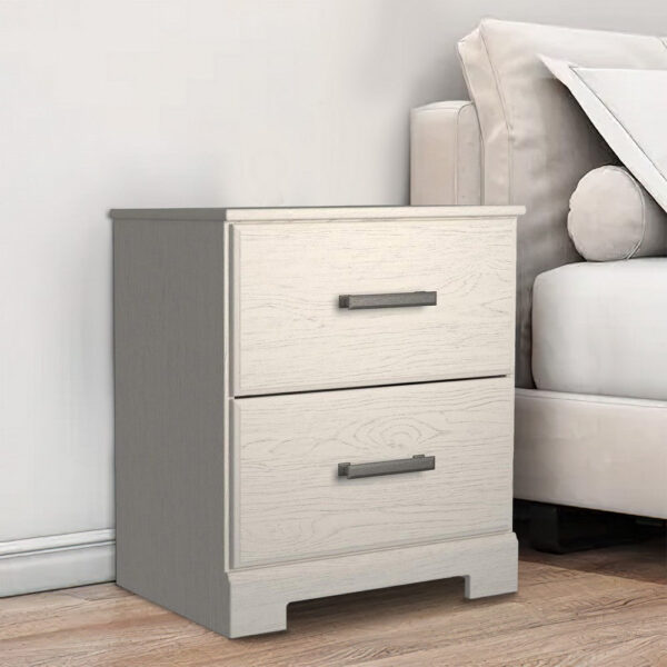 Tely 24 Inch Modern Rustic Composite Wood Nightstand, 2 Drawers, Oak White