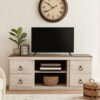 60 Inch Rustic TV Media Entertainment Console, Round Handles, Wood, White
