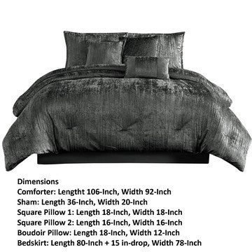 Jay 7 Piece King Comforter Set, Polyester Velvet, Deluxe Texture, Gray
