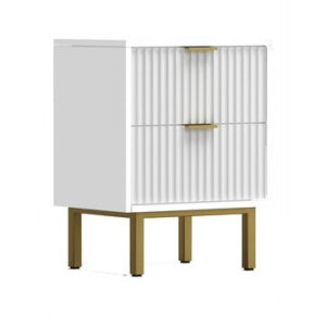 15022026699183ea9ac0f.jpeg Beth 27 Inch 2 Drawer Nightstand, Corrugated, Mahogany Wood, White, Gold