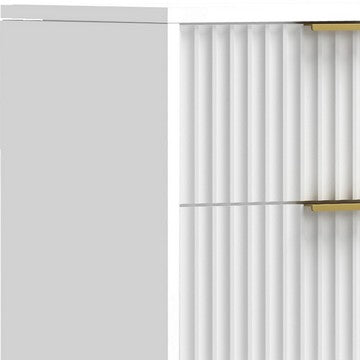 Beth 27 Inch 2 Drawer Nightstand, Corrugated, Mahogany Wood, White, Gold