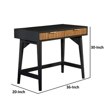 Eli 36 Inch 2 Drawer Home Office Desk, Mahogany Wood, Black, Brown