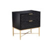 Rexi 26 Inch 2 Drawer Nightstand, Honeycomb, Mahogany Wood, Black, Gold