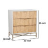 Eli 34 Inch 3 Drawer Small Dresser Nightstand, Corrugated Panels, White, Gold