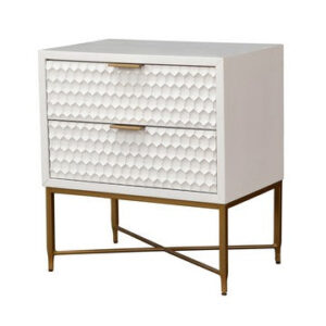 150220266991842178505.jpeg Rexi 26 Inch 2 Drawer Nightstand, Honeycomb, Mahogany Wood, White, Gold