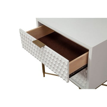 15022026699184222607c.jpeg Rexi 26 Inch 2 Drawer Nightstand, Honeycomb, Mahogany Wood, White, Gold