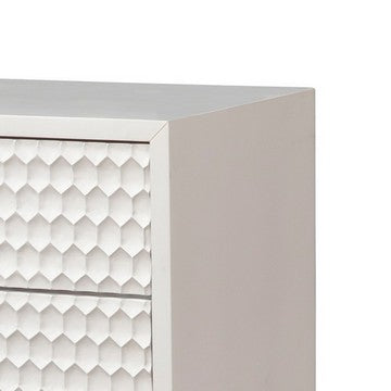 1502202669918422deb2e.jpeg Rexi 26 Inch 2 Drawer Nightstand, Honeycomb, Mahogany Wood, White, Gold