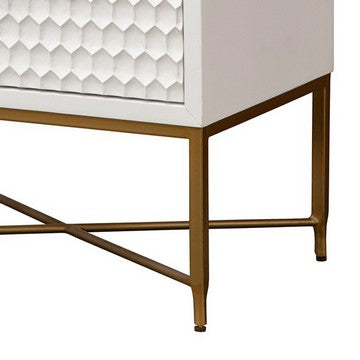 1502202669918423b90df.jpeg Rexi 26 Inch 2 Drawer Nightstand, Honeycomb, Mahogany Wood, White, Gold