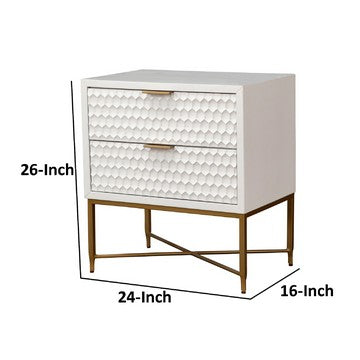 150220266991842480810.jpeg Rexi 26 Inch 2 Drawer Nightstand, Honeycomb, Mahogany Wood, White, Gold