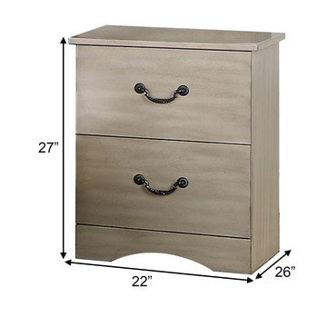 Bran 27 Inch Modern 2 Drawer Nightstand, Pine Wood, Grains, Light Brown