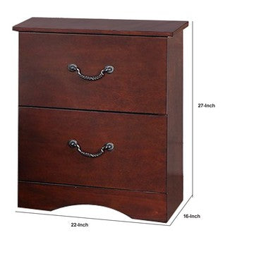 1502202669918467e010f.jpeg Bran 27 Inch 2 Drawer Nightstand, Pine Wood, Grain Details, Cherry Brown