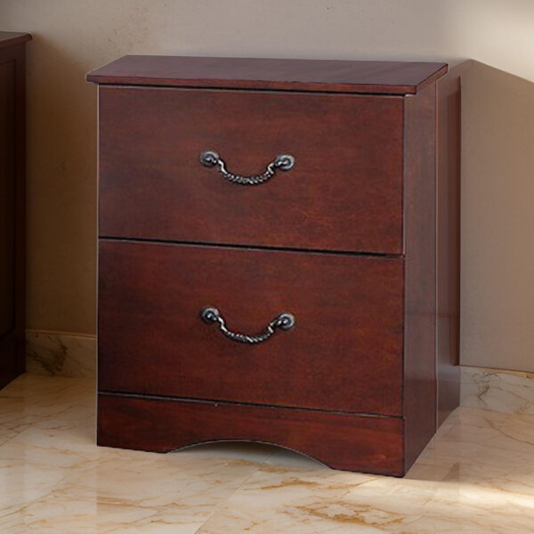 150220266991846862d51.jpeg Bran 27 Inch 2 Drawer Nightstand, Pine Wood, Grain Details, Cherry Brown