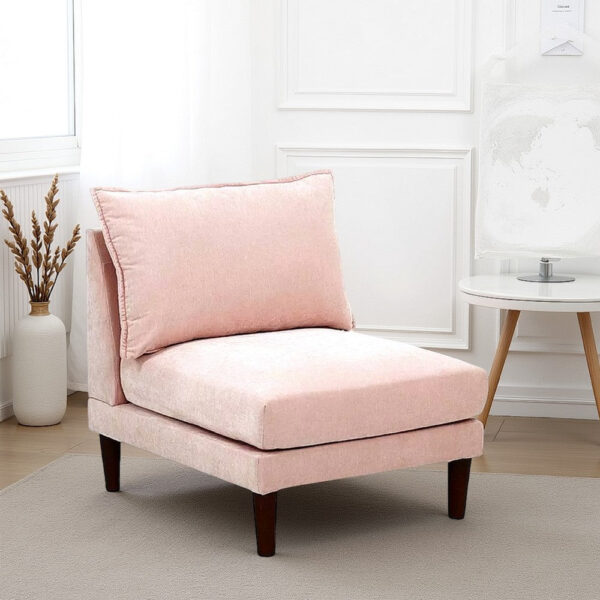 Rio 33 Inch Modular Armless Sofa Chair, Lumbar Cushion, Blush Pink