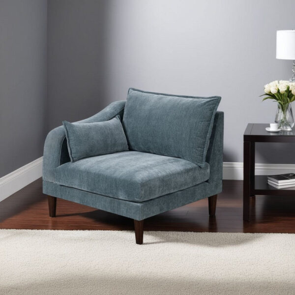 Rio 33 Inch Modular Single Arm Corner Chair, 2 Lumbar Cushions, Slate Blue