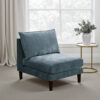 Rio 33 Inch Modular Armless Sofa Chair, Lumbar Cushion, Slate Blue Fabric