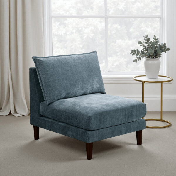 Rio 33 Inch Modular Armless Sofa Chair, Lumbar Cushion, Slate Blue Fabric
