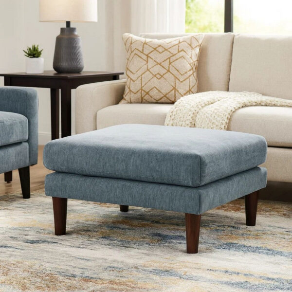 15022026699184cfd9942.jpeg Rio 32 Inch Modular Ottoman, Box Cushion Seat, Wood Legs, Slate Blue Fabric