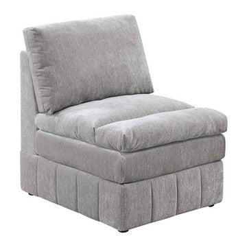 Luna 35 Inch Modular Armless Chair, Three Layer Plush Cushioned Seat, Gray