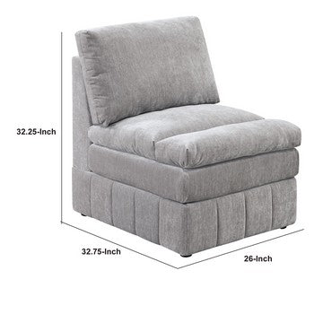 Luna 35 Inch Modular Armless Chair, Three Layer Plush Cushioned Seat, Gray
