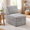 Luna 35 Inch Modular Armless Chair, Three Layer Plush Cushioned Seat, Gray