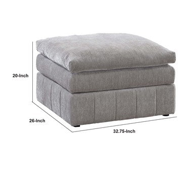 Luna 33 Inch Modular Ottoman, Three Layer Plush Cushioned Seat, Gray