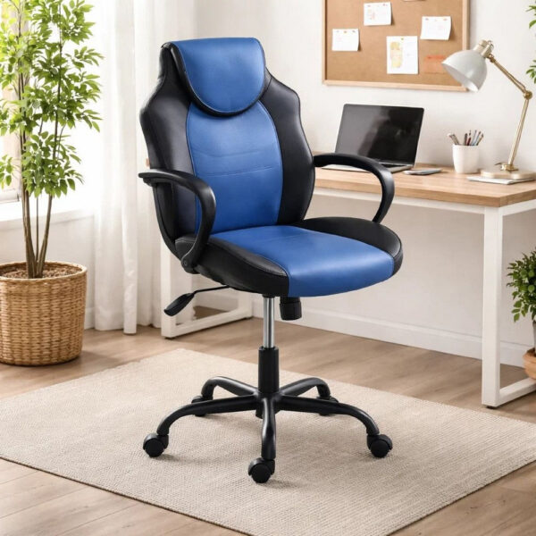 1502202669918511d5099.jpeg Rue 27 Inch Ergonomic Office Chair, Faux Leather Swivel Seat, Black, Blue