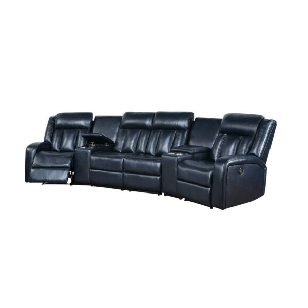 1502202669918584ee572.jpeg Max 5 Piece Manual Recliner Sectional Set, Vegan Faux Leather, Navy Blue