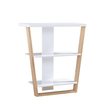150220266991859040ec1.jpeg Hedy 34 Inch Modern Console Table, 3 Shelf, Slanted Legs, Two Toned, White