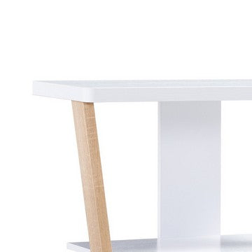 1502202669918590b4b18.jpeg Hedy 34 Inch Modern Console Table, 3 Shelf, Slanted Legs, Two Toned, White