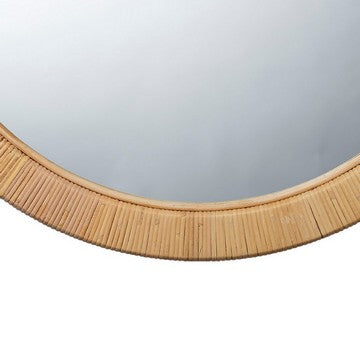 36 Inch Coastal Style Round Mirror, Hand Woven Rattan Frame, Glass, Brown