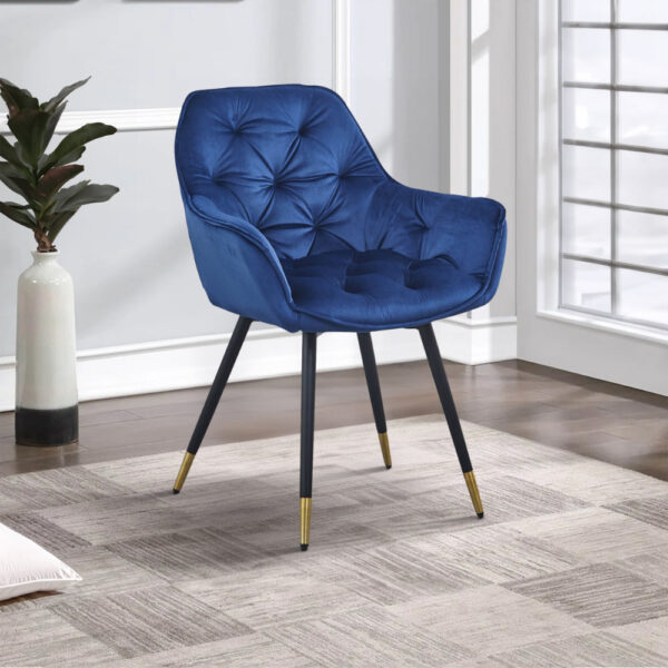 Alix 25 Inch Modern Dining Chair, Button Tufted, Set of 2, Blue, Black