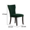 Devi 25 Inch Curved Dining Chair, Green Velvet Upholstery, Nailhead Trim