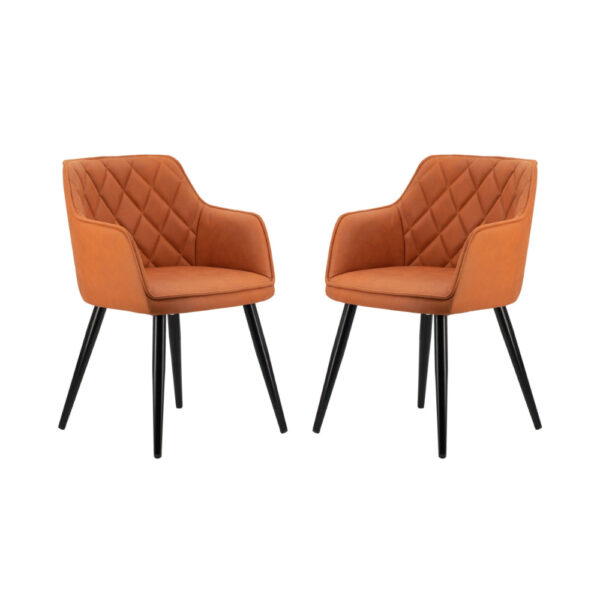 Erin 24 Inch Curved Dining Chair, Orange Fabric, Diamond Pattern Tufting