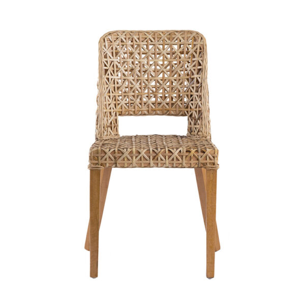 21 Inch Dining Side Chair, Woven Rattan Backrest, Wood Frame, Natural Brown