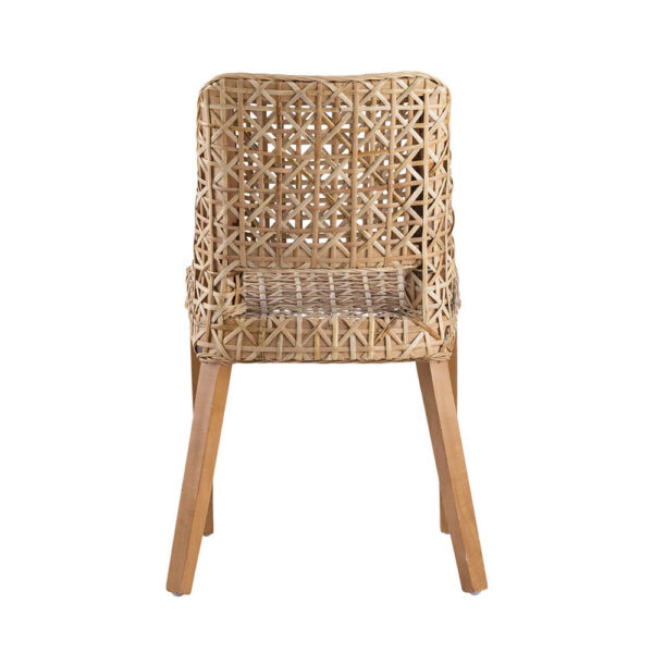 21 Inch Dining Side Chair, Woven Rattan Backrest, Wood Frame, Natural Brown