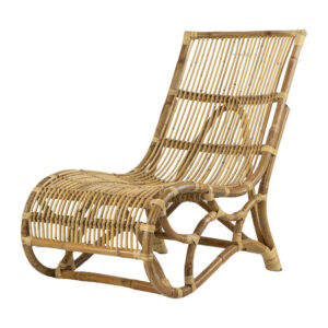 35 Inch Retro Style Rattan Lounge Chair, Slatted Support, Natural Brown