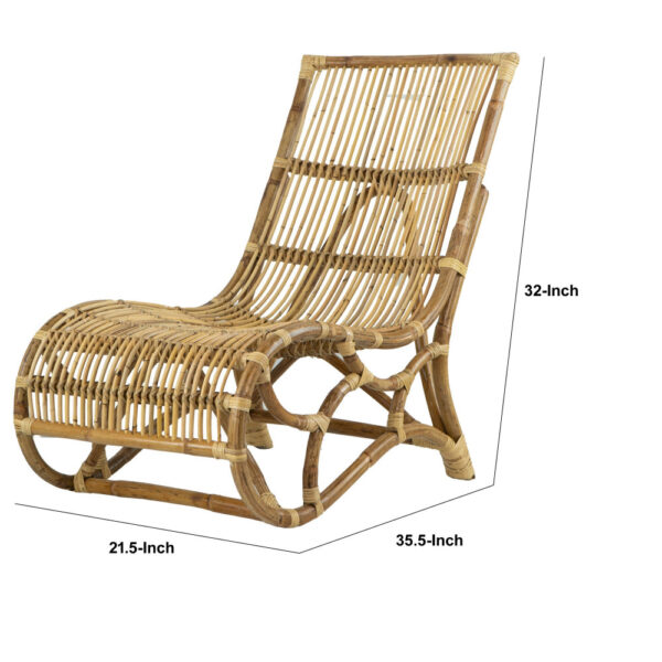 35 Inch Retro Style Rattan Lounge Chair, Slatted Support, Natural Brown