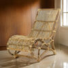 35 Inch Retro Style Rattan Lounge Chair, Slatted Support, Natural Brown