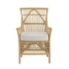 23 Inch Rattan Dining Armchair, White Fabric Padded Seat, Natural Brown
