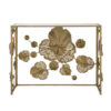 39 Inch Mirrored Top Console Table, Elegant Floral Design, Iron, Matte Gold