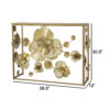 39 Inch Mirrored Top Console Table, Elegant Floral Design, Iron, Matte Gold